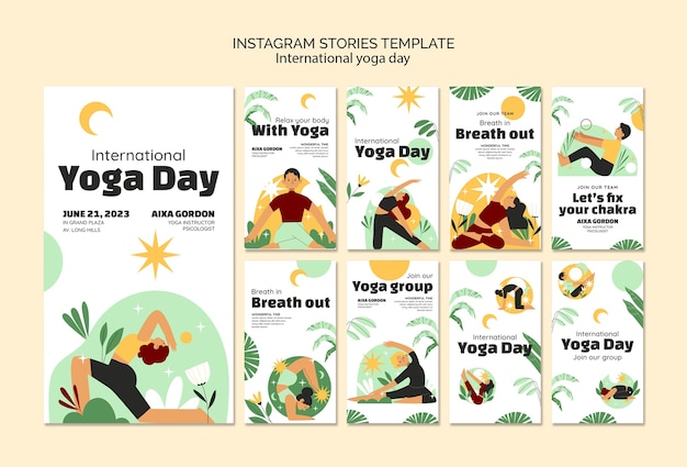 Free PSD instagram stories collection for international yoga day celebration