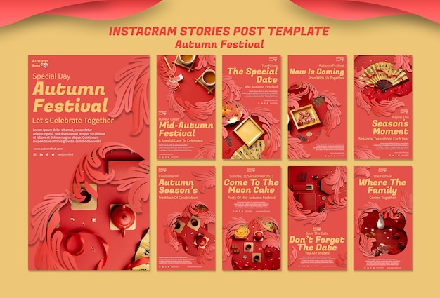 Free PSD instagram stories collection for mid-autumn festival celebration