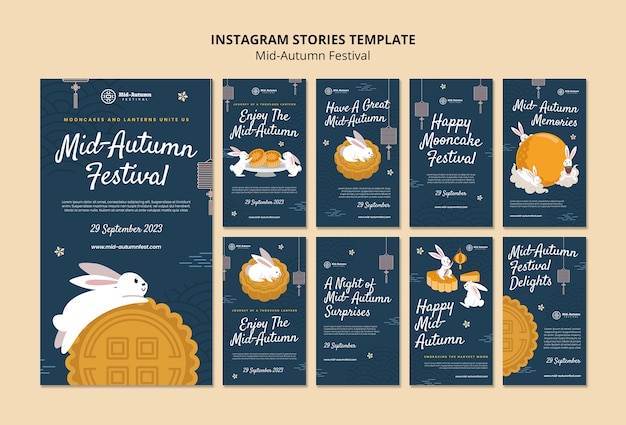 Free PSD instagram stories collection for mid-autumn festival celebration