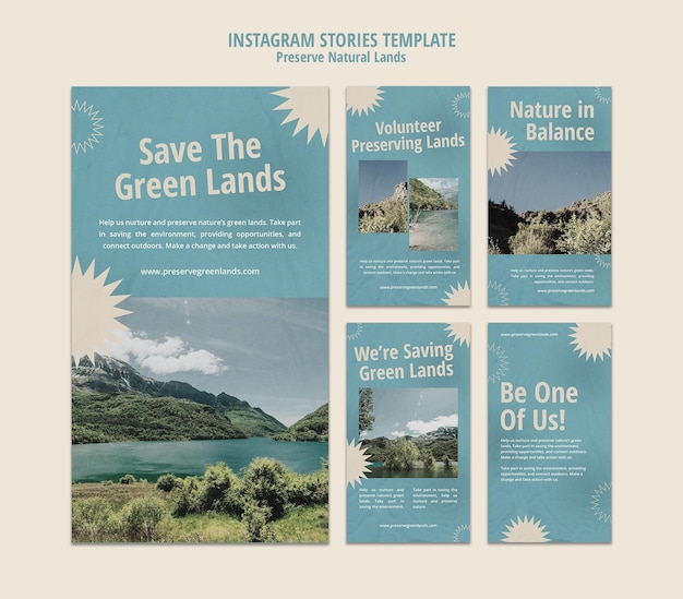 Free PSD instagram stories collection for nature preservation with landscape