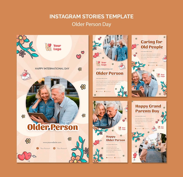 Free PSD instagram stories collection for older people assistance and care