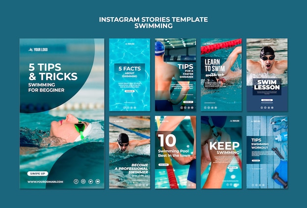 Free PSD instagram stories collection for swimming lessons