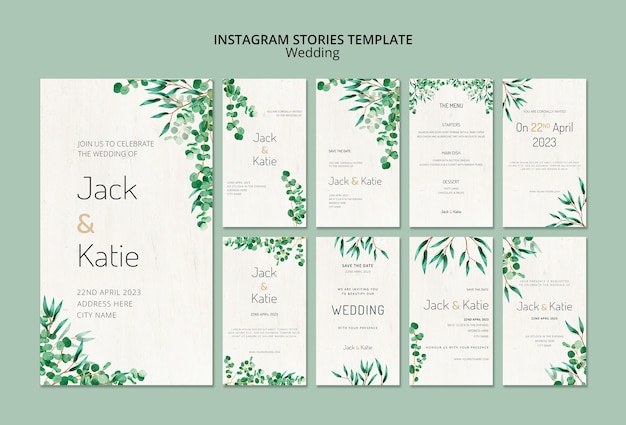 Free PSD instagram stories collection for wedding with leaves