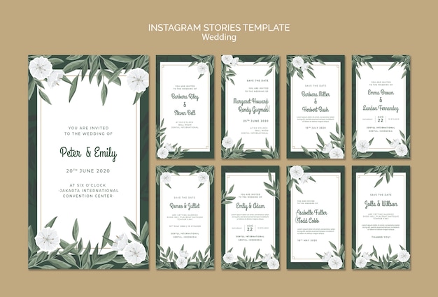 Free PSD instagram stories collection with flowers for wedding