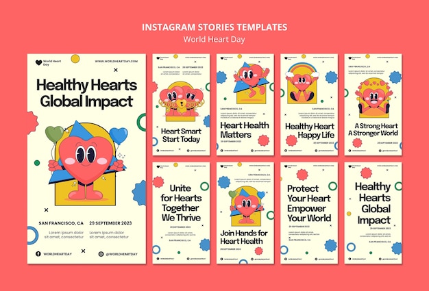 Free PSD instagram stories collection for world heart day awareness