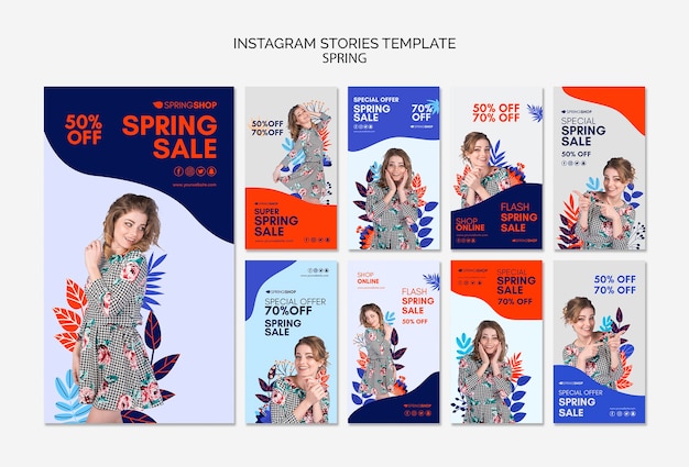 Free PSD instagram stories spring sale with woman and leaves