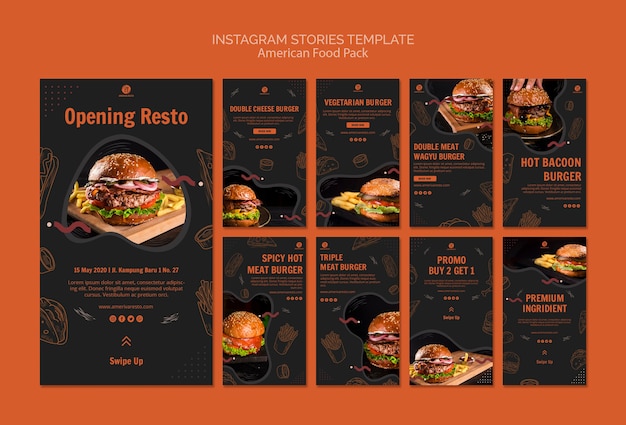 Free PSD instagram stories template with american food