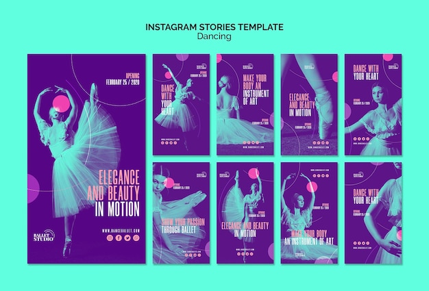 Free PSD instagram stories template with dancing theme