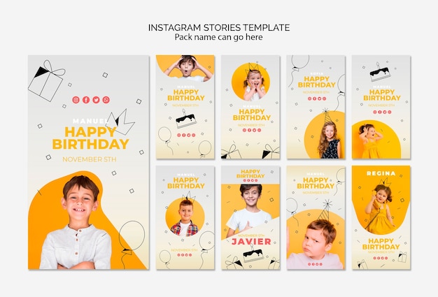 Free PSD instagram stories template with happy birthday