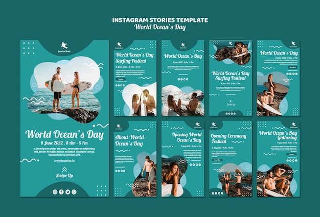 Free PSD instagram stories template with world oceans day