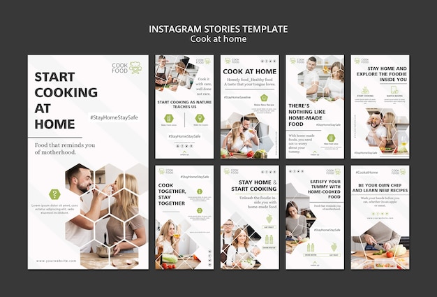 Free PSD instagram stories with cooking at home theme