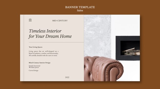 Interior decor sales horizontal banner template with furniture