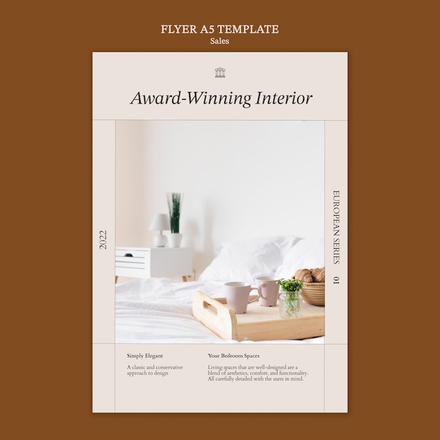 Free PSD interior decor sales vertical flyer template with furniture