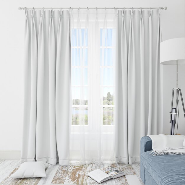 Interior room with white curtains