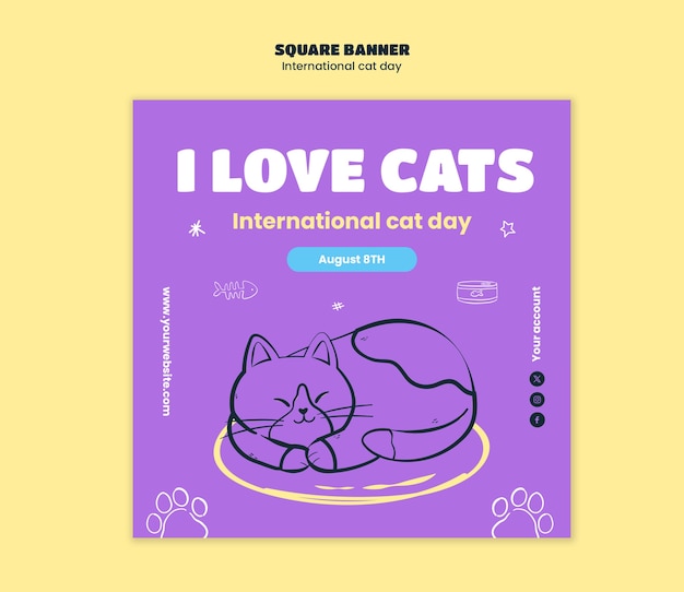 Free PSD international cat day celebration template