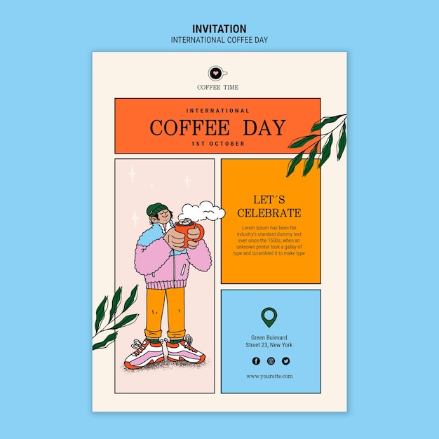 Free PSD international coffee day invitation template