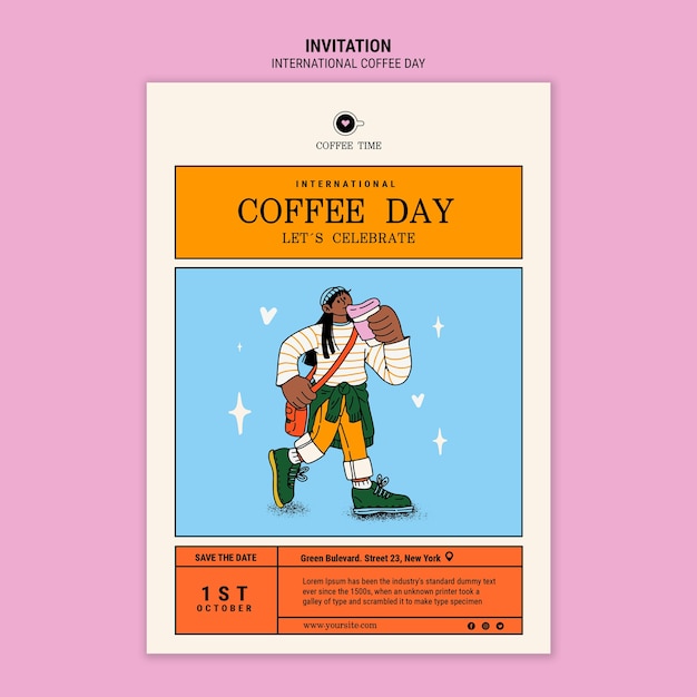 Free PSD international coffee day invitation template