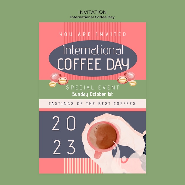 Free PSD international coffee day invitation template