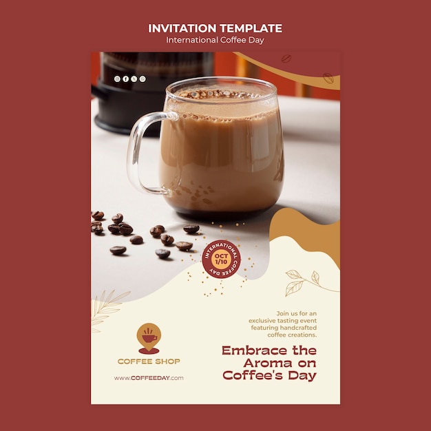 Free PSD international coffee day invitation template