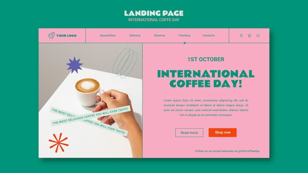 Free PSD international coffee day landing page template