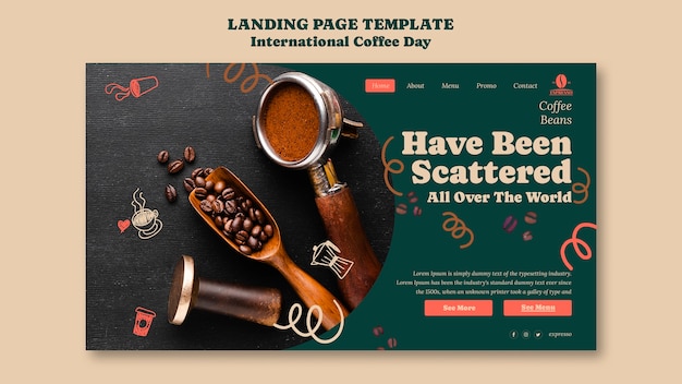 Free PSD international coffee day landing page template