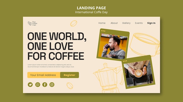 Free PSD international coffee day landing page