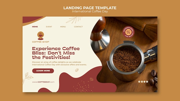 Free PSD international coffee day landing page