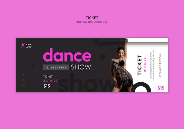 Free PSD international dance day celebration ticket template