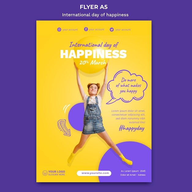 Free PSD international day of happiness flyer template