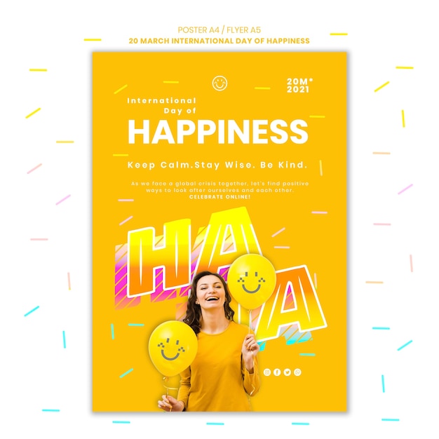 Free PSD international day of happiness flyer with photo