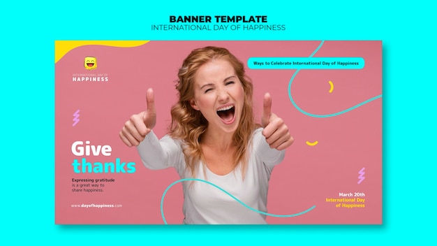 Free PSD international day of happiness horizontal banner template with photo