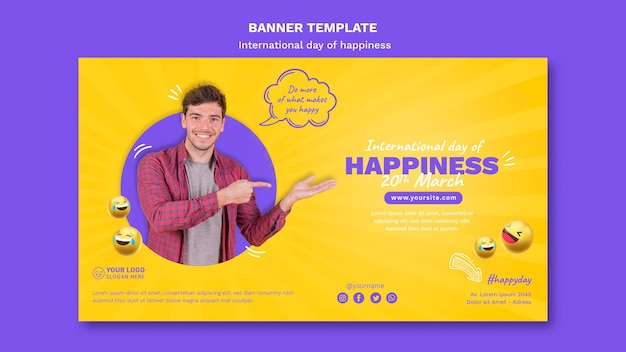 Free PSD international day of happiness horizontal banner template