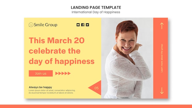 Free PSD international day of happiness landing page