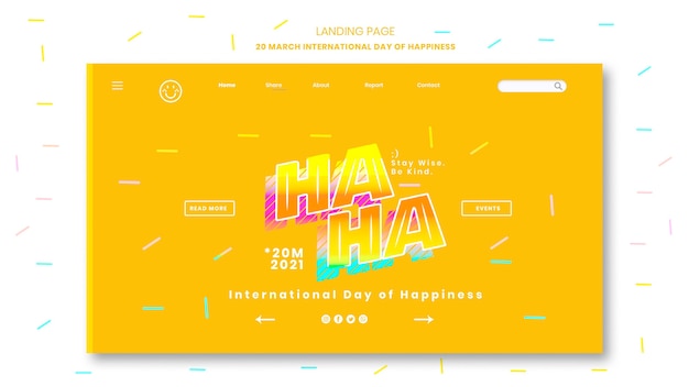 Free PSD international day of happiness landing page