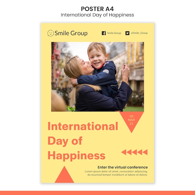 Free PSD international day of happiness poster