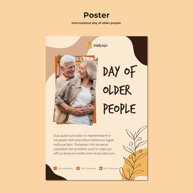 Free PSD international day of older people poster template