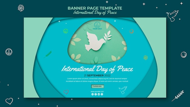 Free PSD international day of peace banner page with paper bird