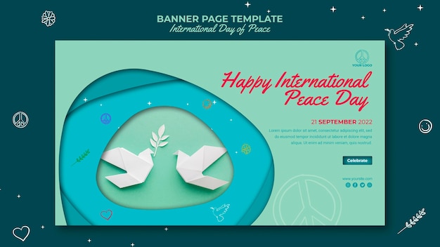 Free PSD international day of peace banner page with paper birds