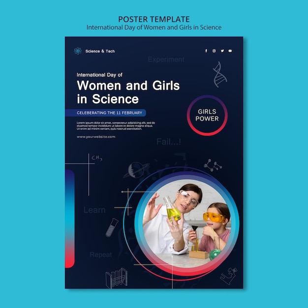 Free PSD international day of women and girls in science print template