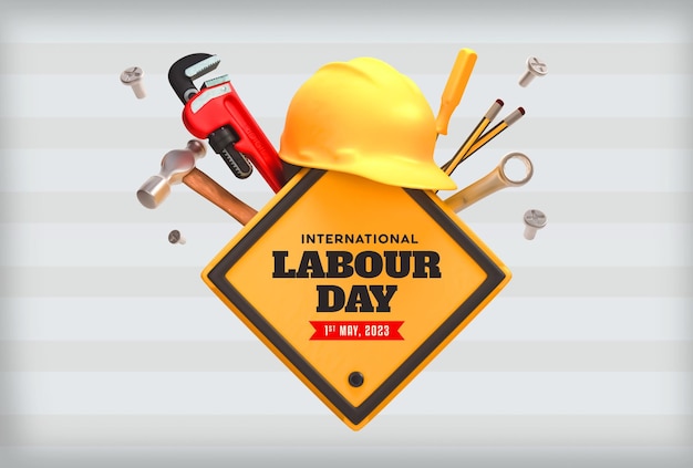 Free PSD international labour day banner with building tools template