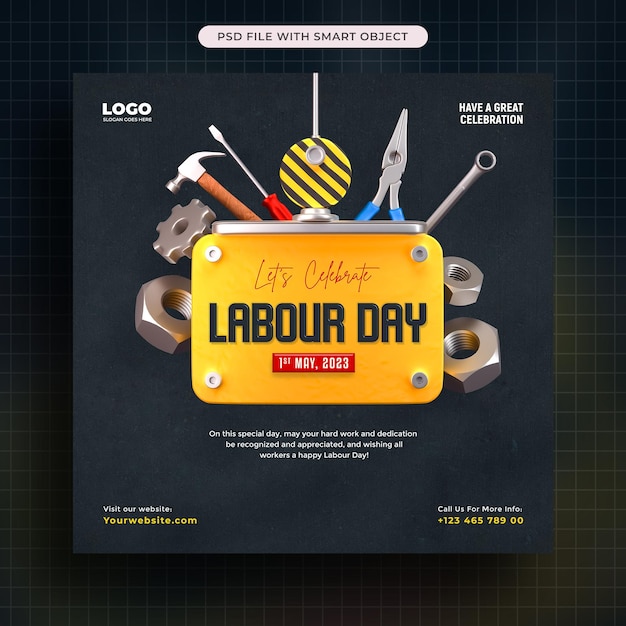 Free PSD international labour day celebrate with repair tools social media post template