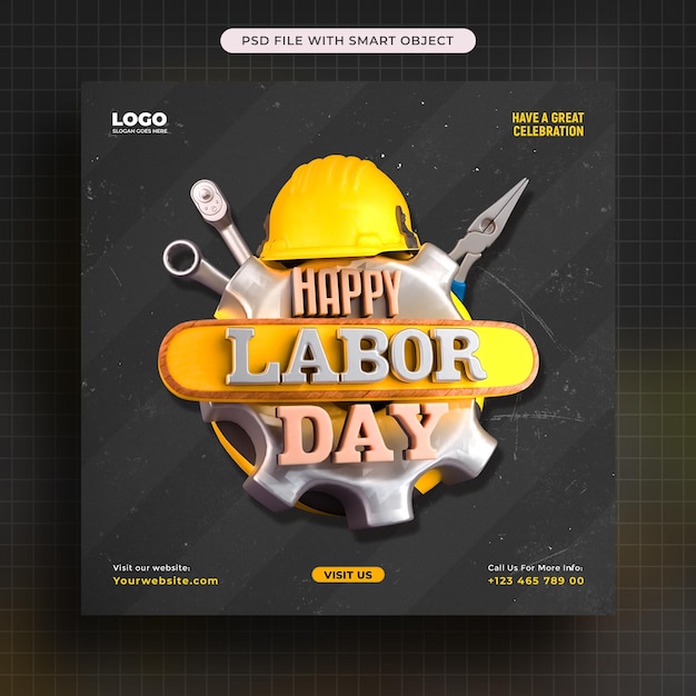 Free PSD international labour day with helmet security and tools social media post template