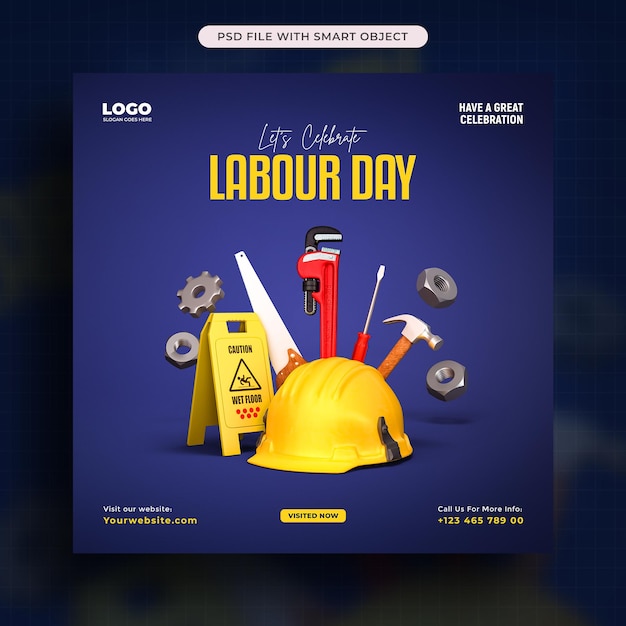 International labour day with helmet security and tools social media post template