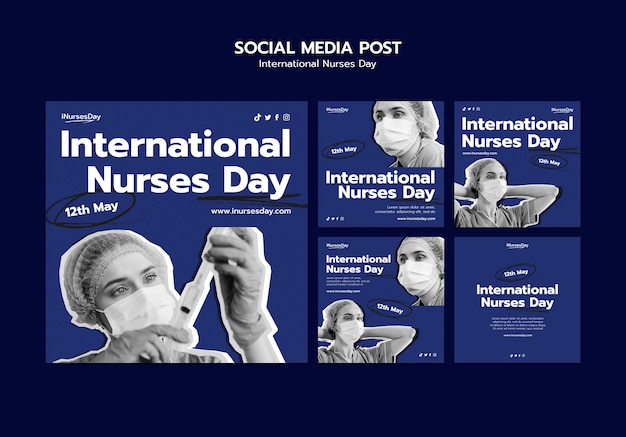 International nurses day instagram posts collection with nurse wearing medical mask