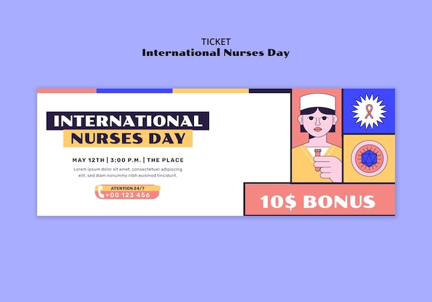 Free PSD international nurses day ticket template