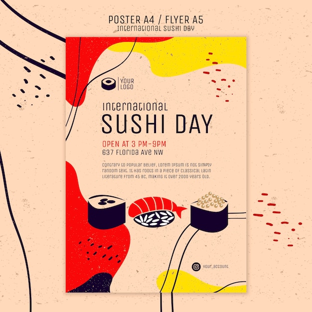 Free PSD international sushi day poster template