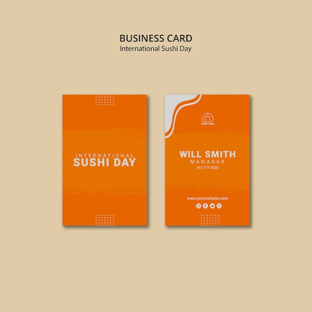 Free PSD international sushi day vertical business card template