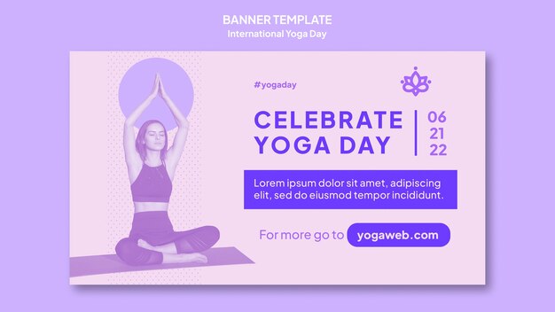 International yoga day horizontal banner template with person practicing yoga