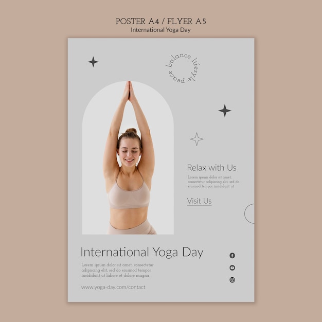 Free PSD international yoga day simplistic vertical poster template