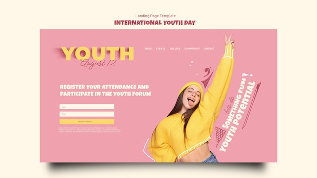 Free PSD international youth day landing page template with teenage girl